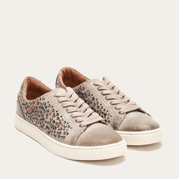 🤎FRYE🤎 ivy deco stud low Deborah sneaker new with box size 9,5 rivets - Picture 2 of 16
